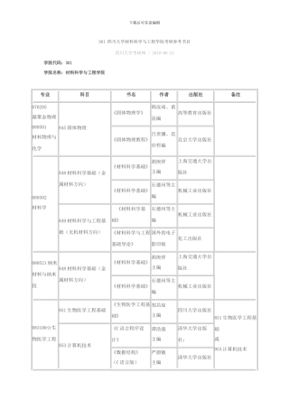 301-四川大学材料科学与工程学院考研参考书目