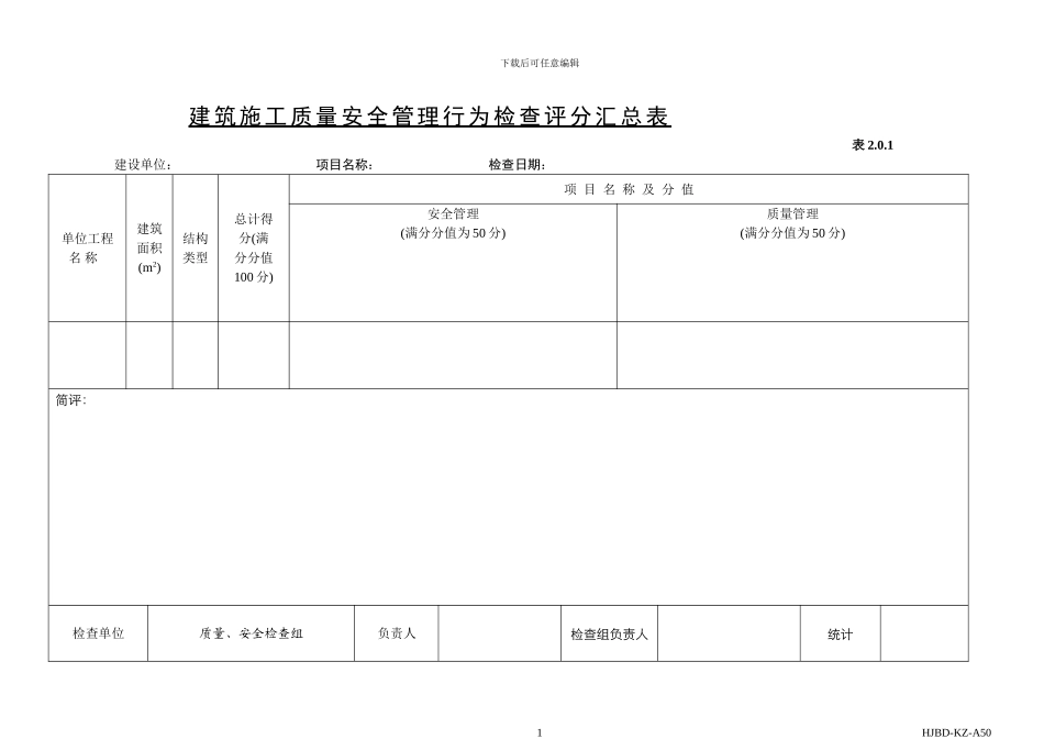 3建筑施工质量安全管理行为检查评分表_第1页