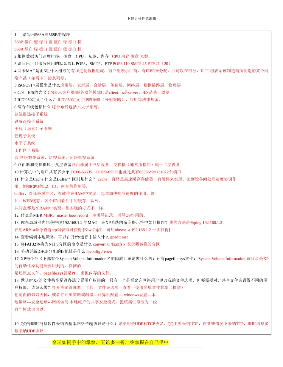 51CTO下载-网络工程师面试题_第1页