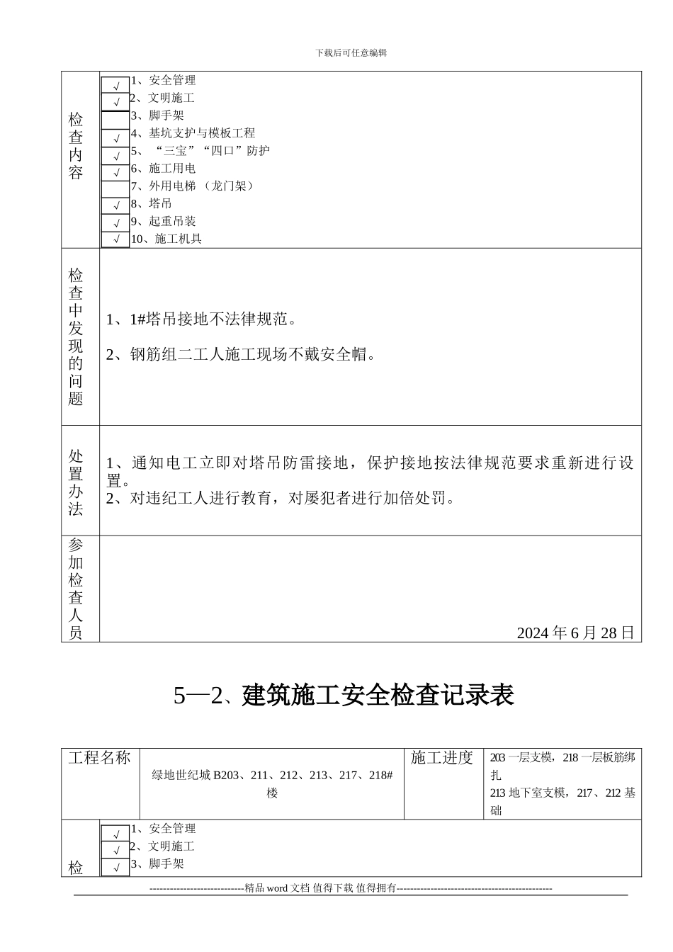 5—2、建筑施工安全检查记录表_第3页