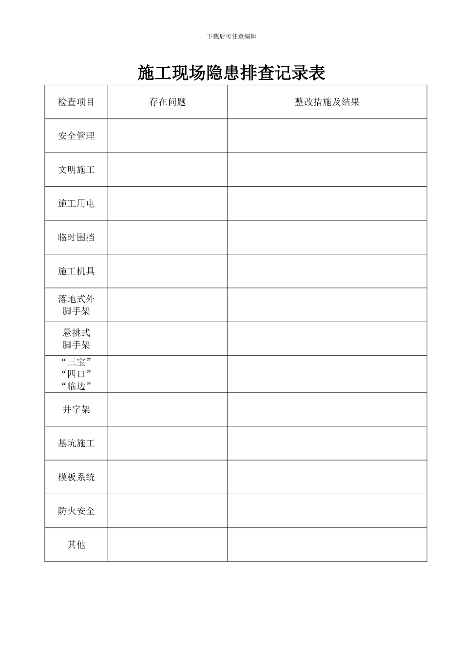 6.1.4施工现场隐患排查记录表_第1页