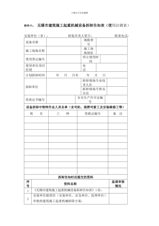 6.无锡市建筑施工起重机械设备拆卸告知表