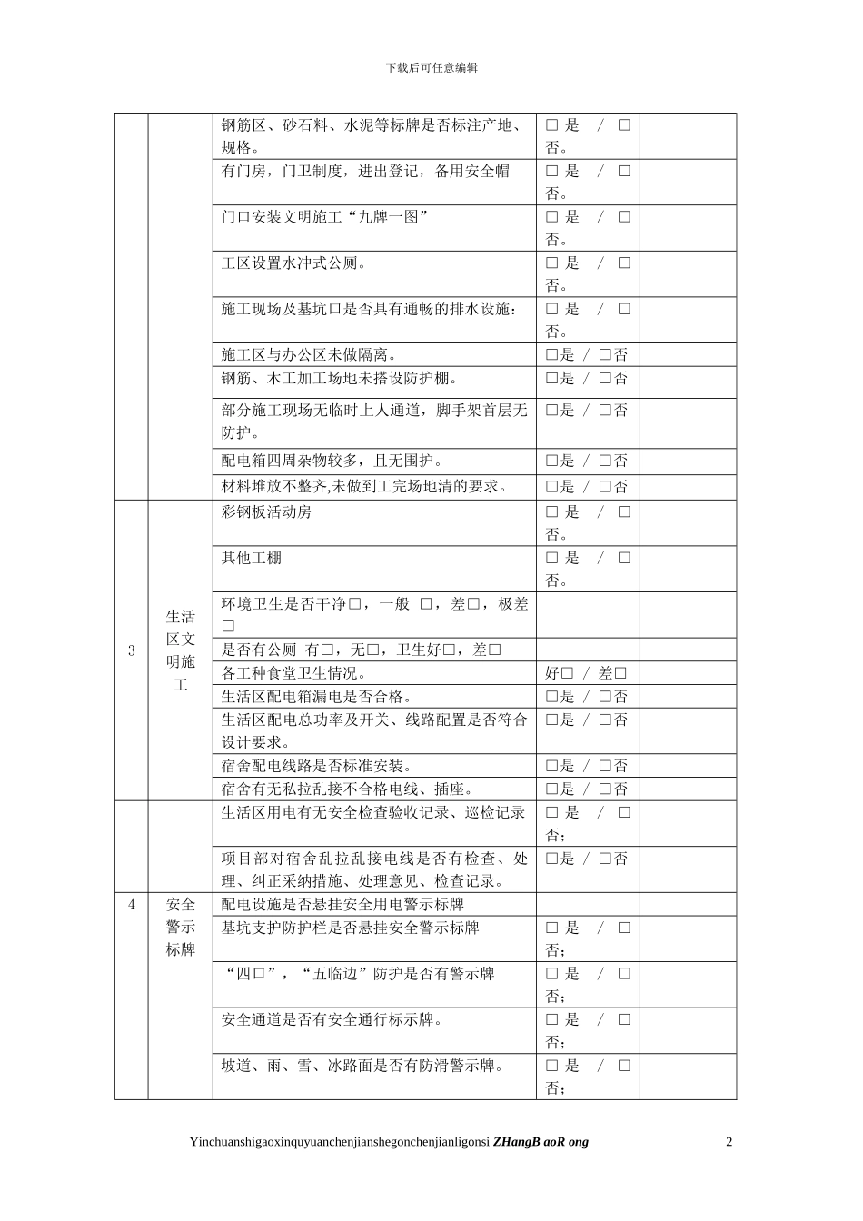 A009施工现场安全文明施工安全监理检查表_第2页