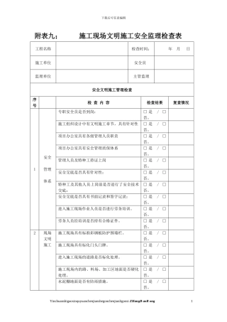 A009施工现场安全文明施工安全监理检查表