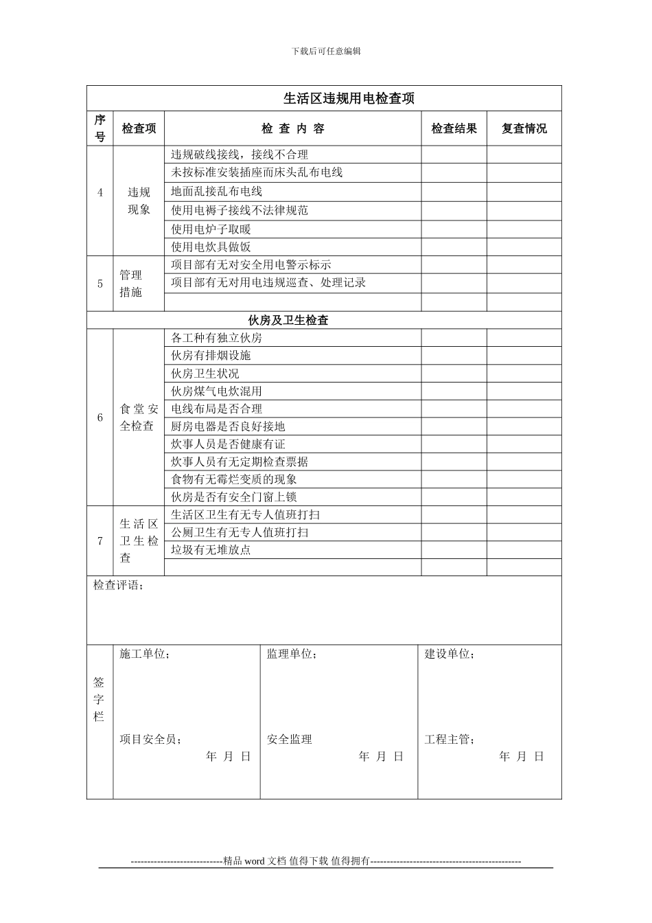A015;施工现场生活区安全文明检查表_第2页