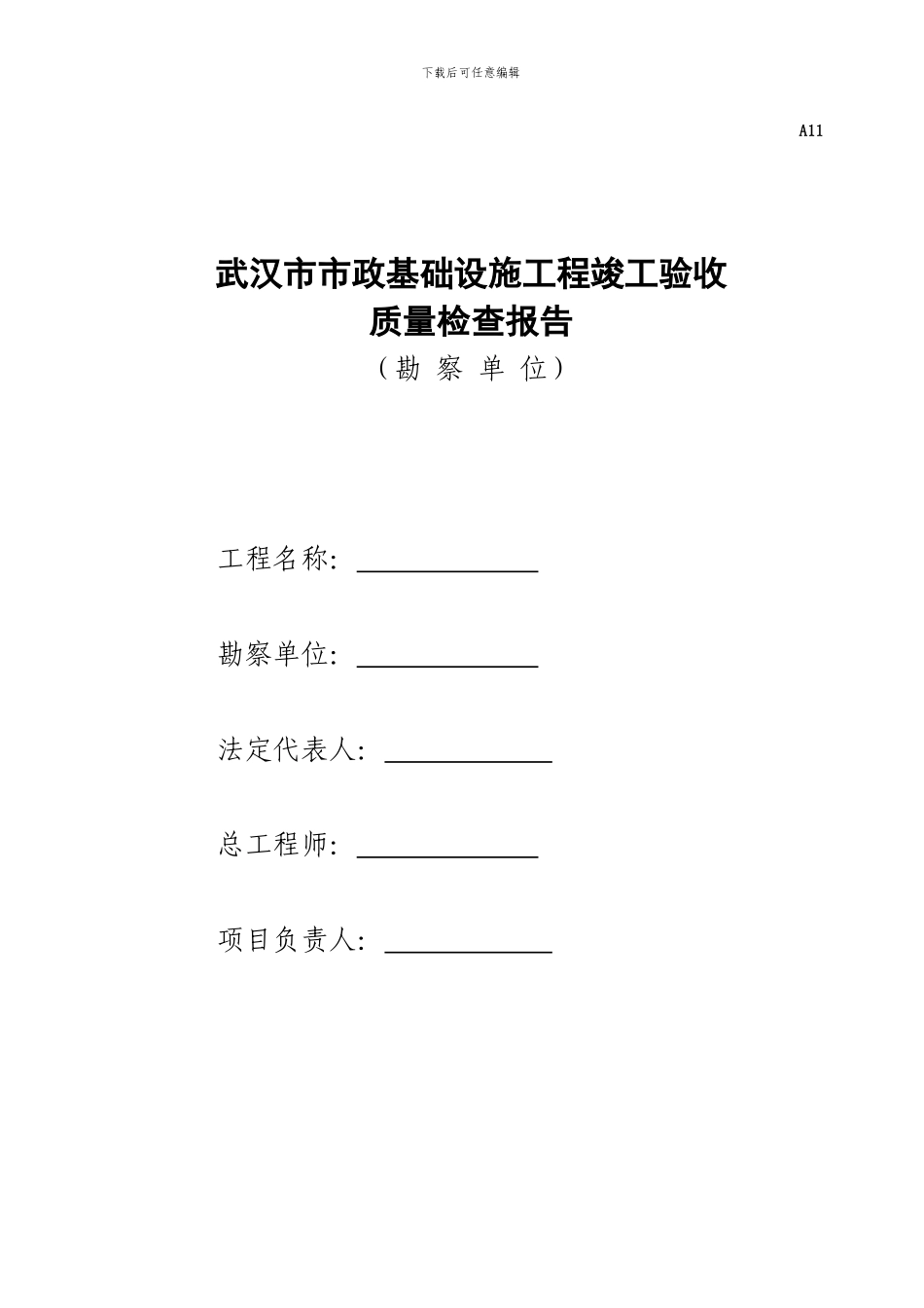 A11武汉市市政工程竣工验收质量检查报告_第1页