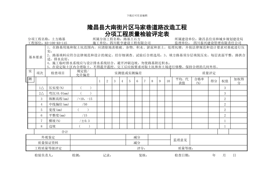 E-公路工程分项工程质量检验评定表格_第1页