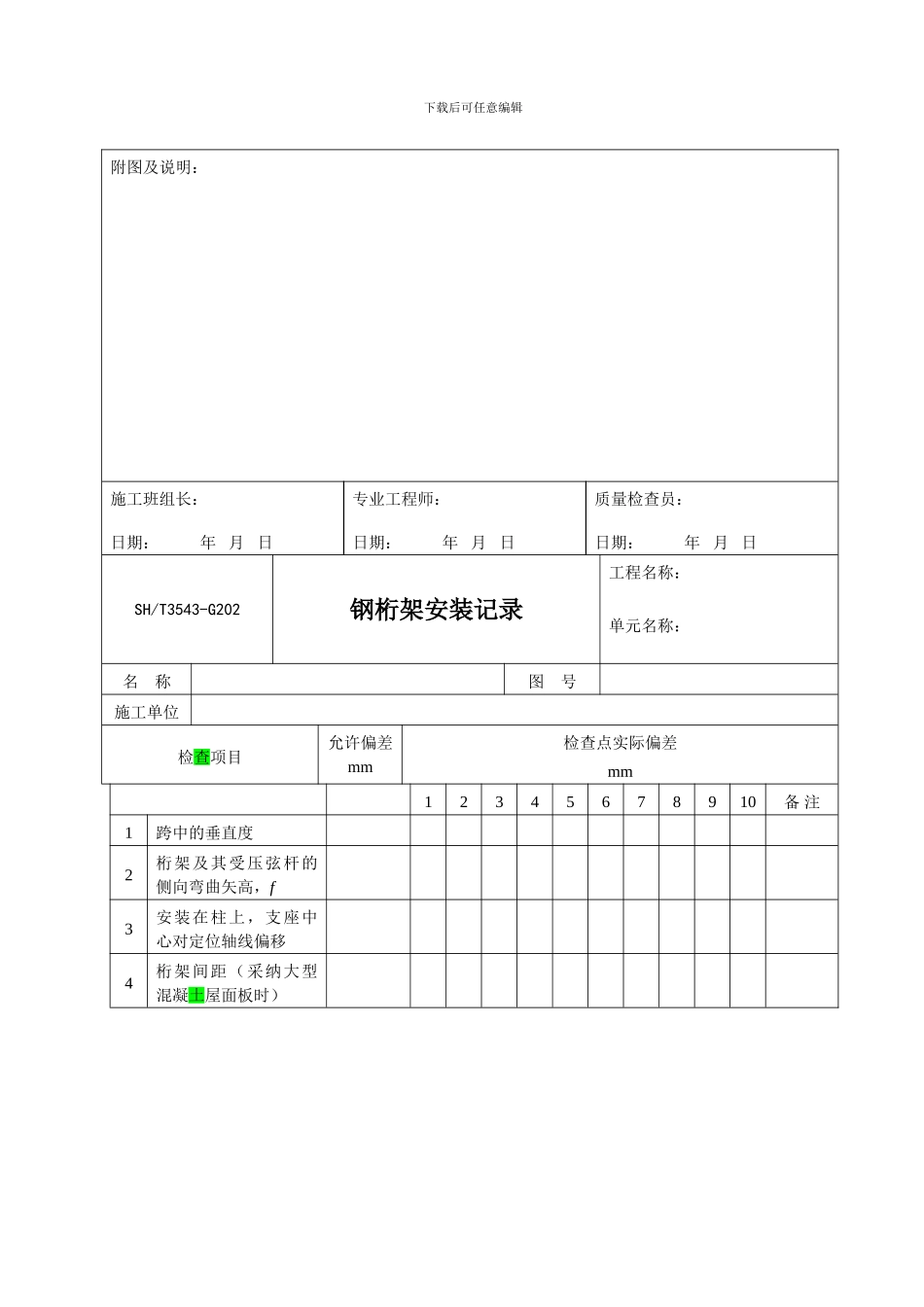 SH3543-2024石油化工建设工程项目施工过程技术文件规定附录B-土建工程施工过程用表_第3页