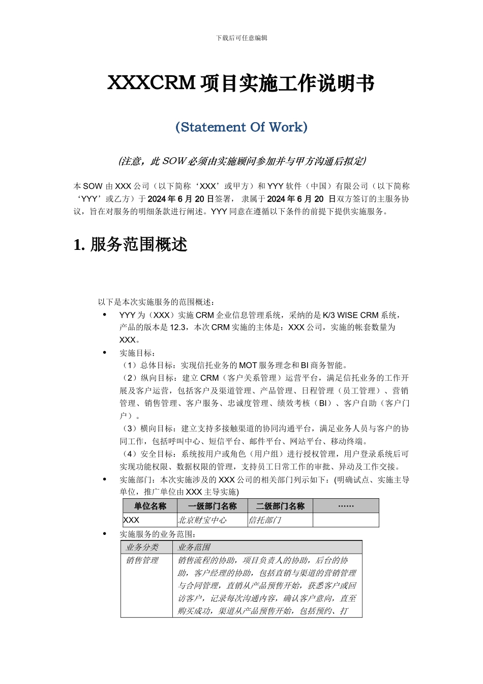 XXX公司CRM项目实施工作说明书_第1页