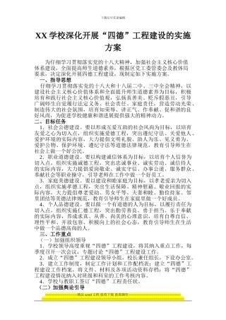 XX学校深入开展“四德”工程建设的实施方案