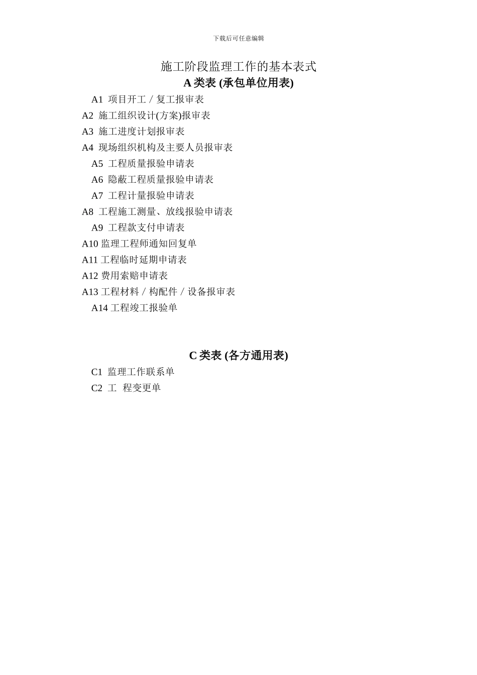 《国家投资土地开发整理工程规范》施工阶段监理工作的基本表式12_第1页