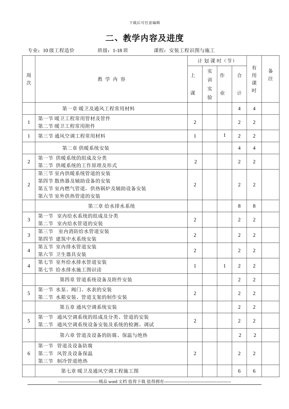 《安装工程识图与施工》教学进度表_第1页