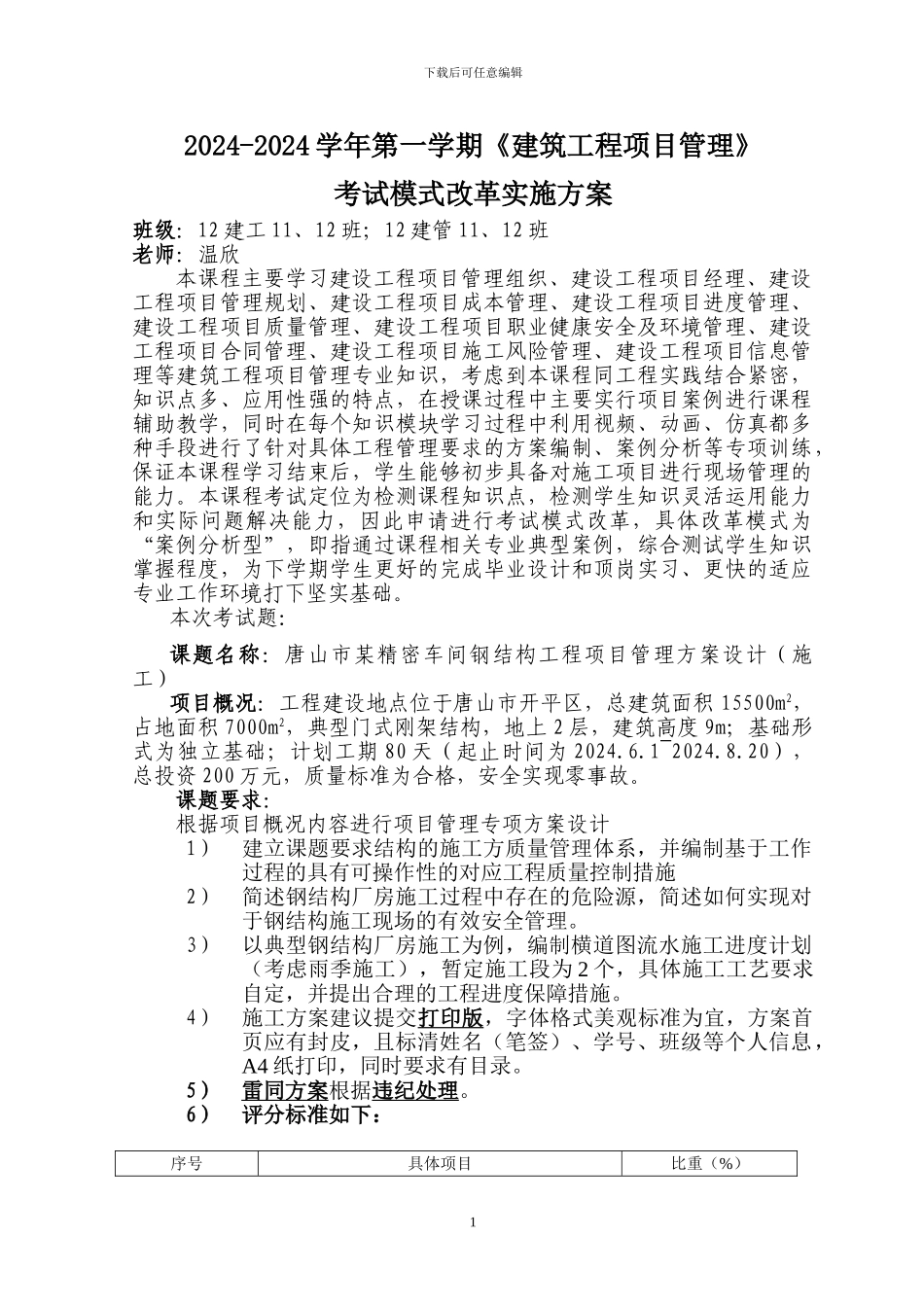 《建筑工程项目管理》考试改革实施方案_第1页