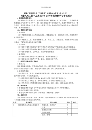 《建筑施工技术方案设计》实训教学与考核要求