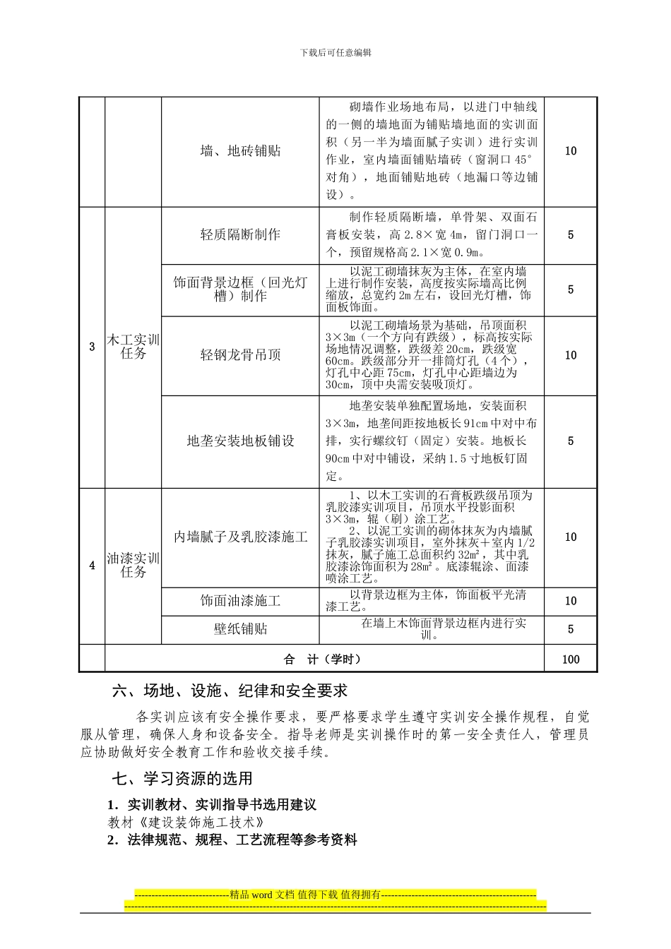《建筑装饰施工技术实训》课程标准_第3页