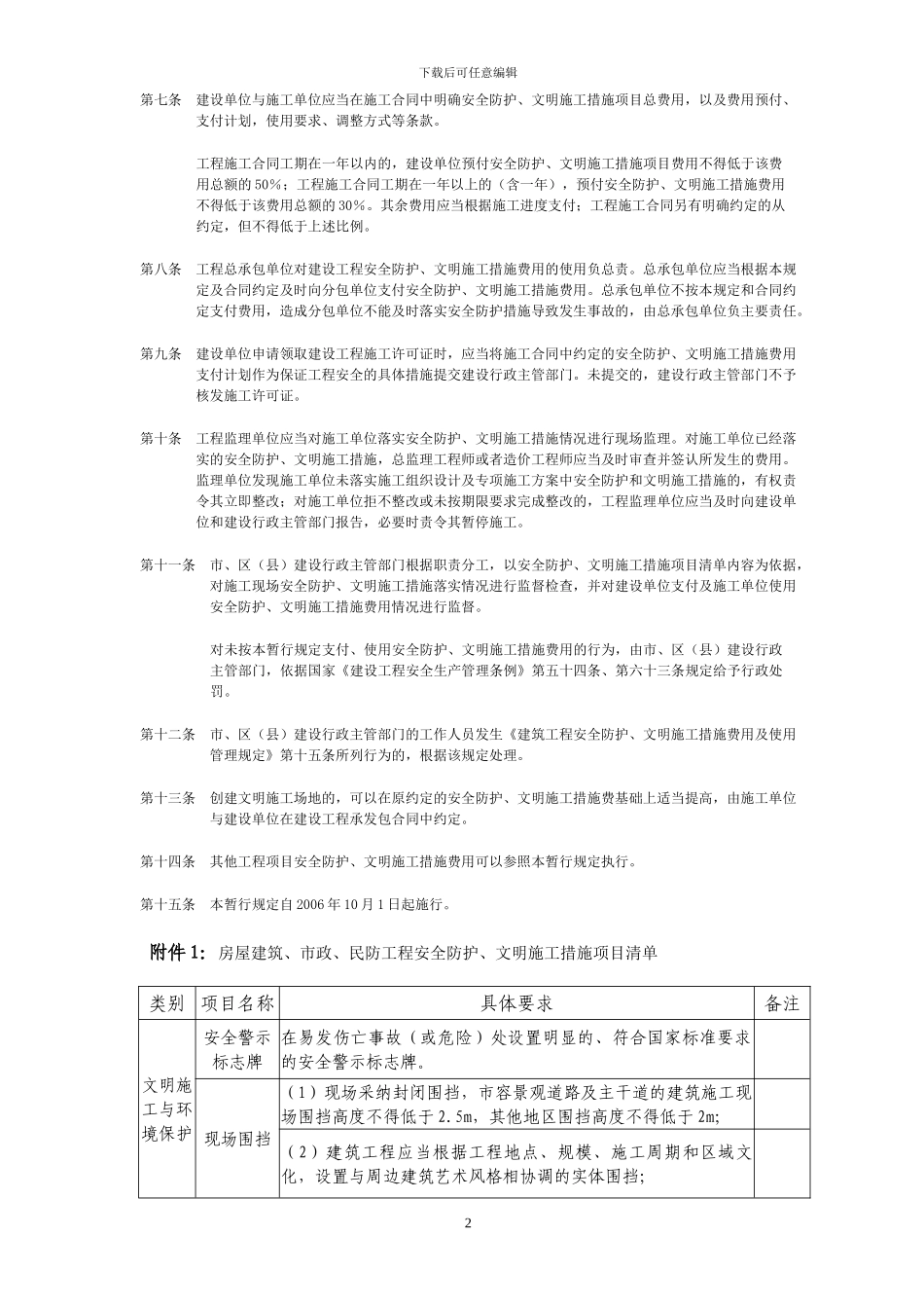 上海市建设工程安全防护、文明施工措施费用管理暂行规定号_第2页