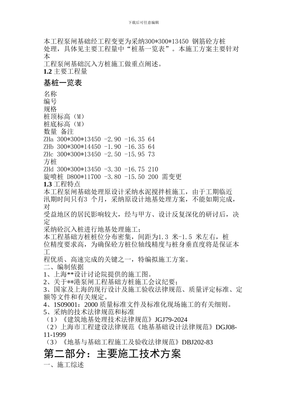 上海某港泵闸土建工程泵闸基础桩基施工方案_第3页