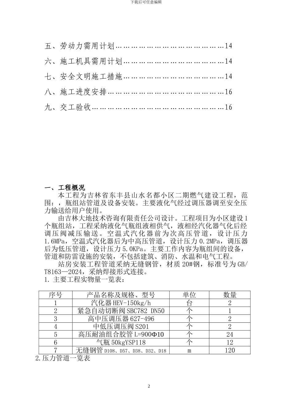 东丰县山水名都二期燃气工程瓶组站施工方案_第2页