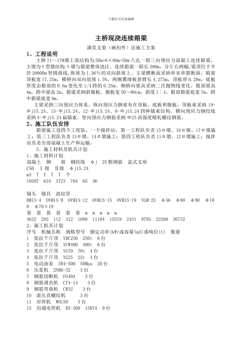 主桥现浇连续箱梁满堂支架法施工方案-secret_第1页