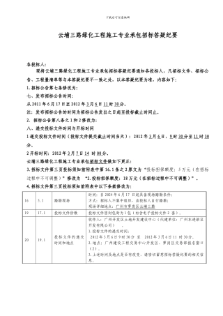云埔三路绿化工程施工专业承包招标答疑纪要