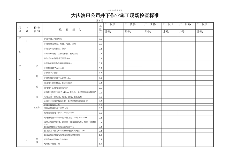 井下作业施工检查标准_第1页