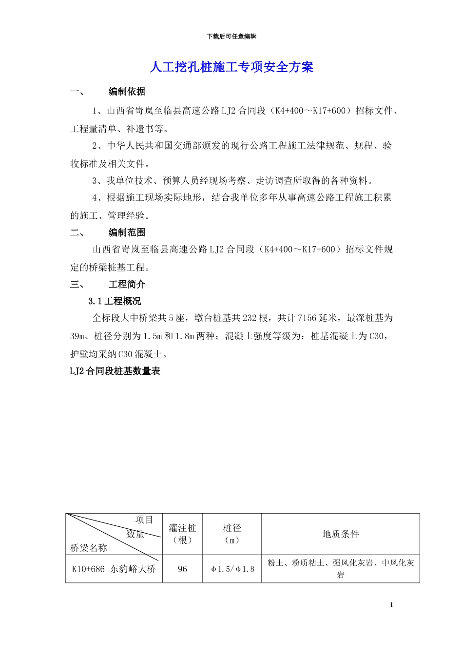 人工挖孔桩专项施工安全方案_第1页