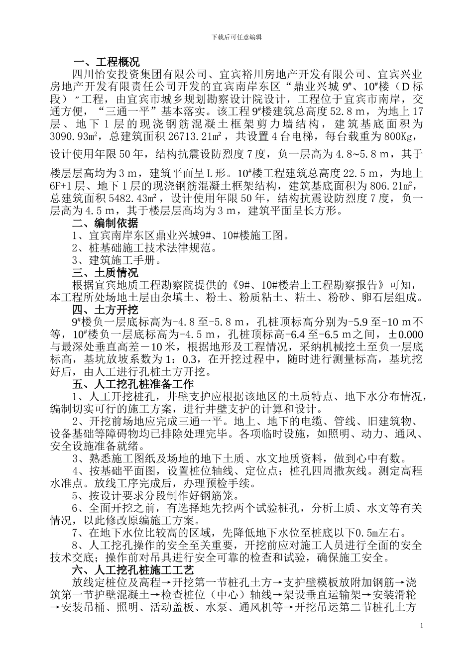 人工挖孔桩灌注桩施工方案_第1页