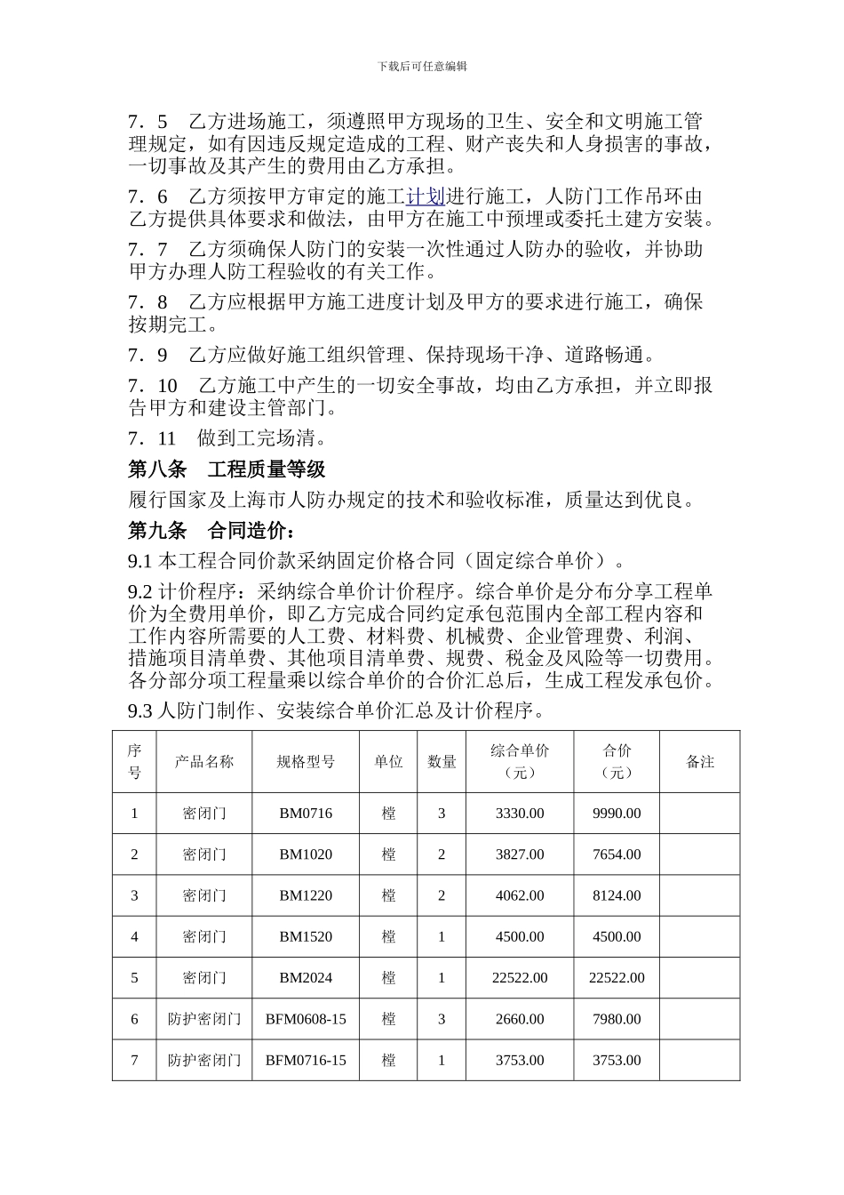 人防门制作、安装工程施工合同_第3页