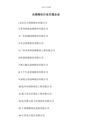 全国绿化行业百强企业