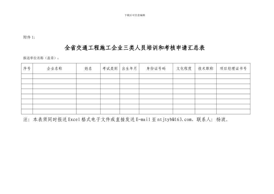 全省交通工程施工企业三类人员培训和考核申请汇总表_第1页