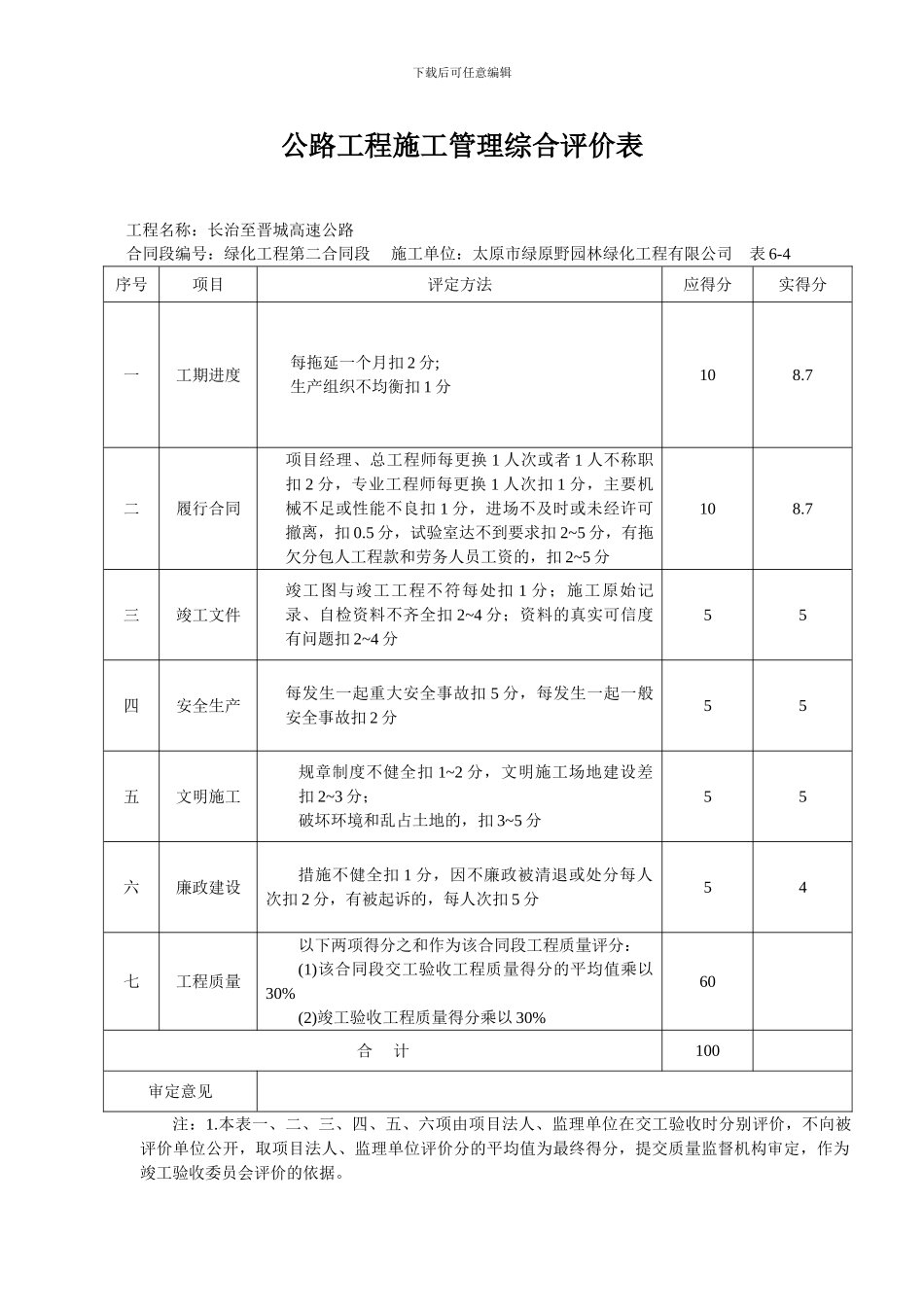 公路工程施工管理综合评价表_第2页
