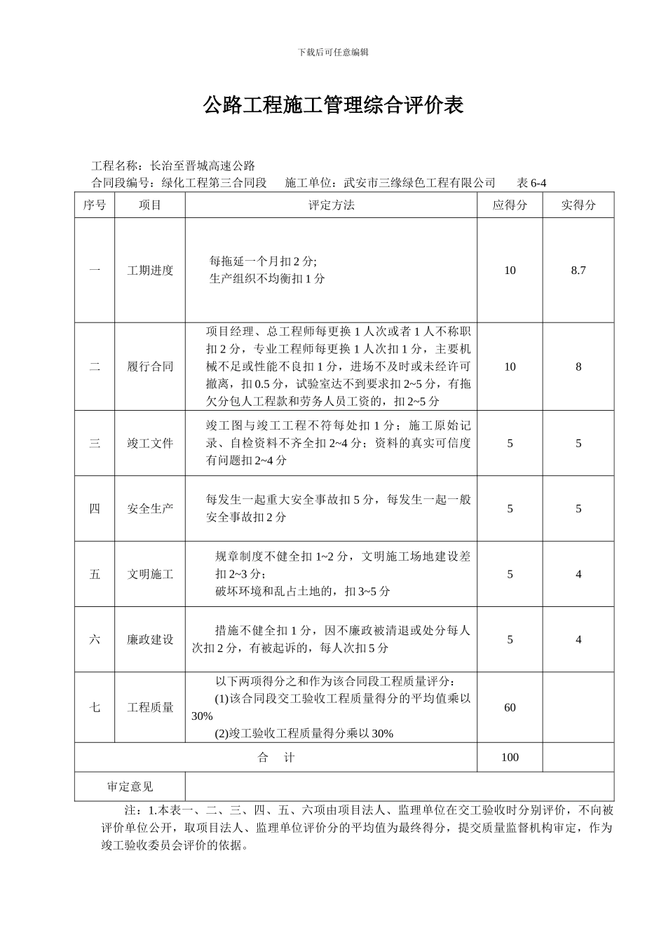 公路工程施工管理综合评价表_第3页