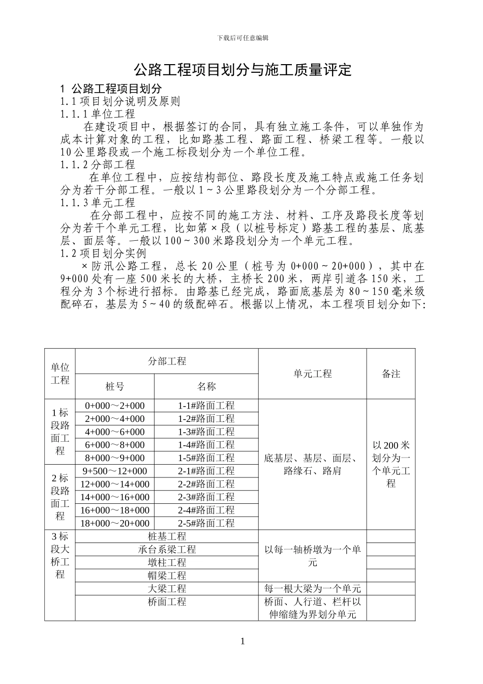 公路工程项目划分与施工质量评定_第1页