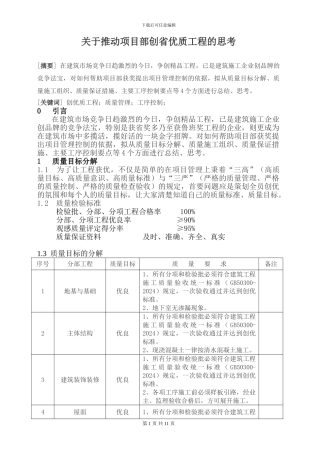 关于推进项目部创省优质工程的思考