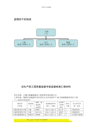 兴富能源交工文件试生产前工程质量监督专家监督检查汇报材料