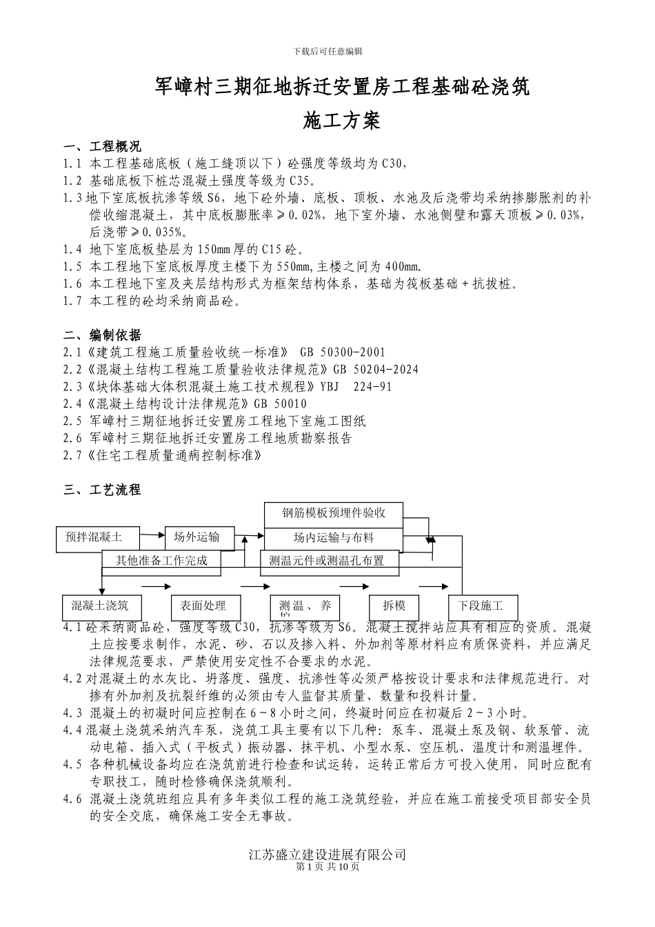 军嶂村三期征地拆迁安置房基础砼浇筑施工方案_第1页