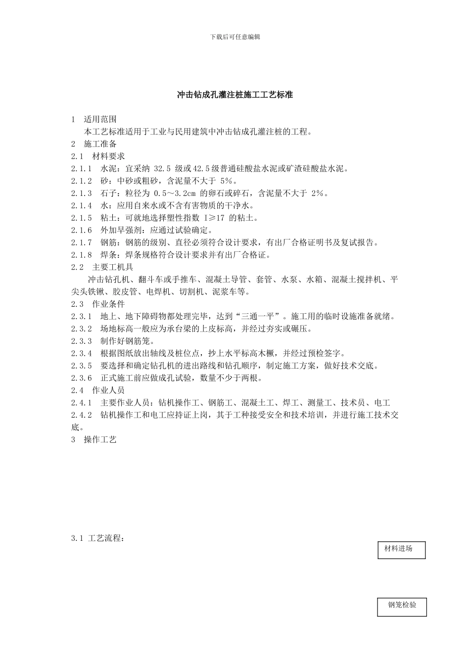 冲击钻成孔灌注桩施工工艺标准_第1页