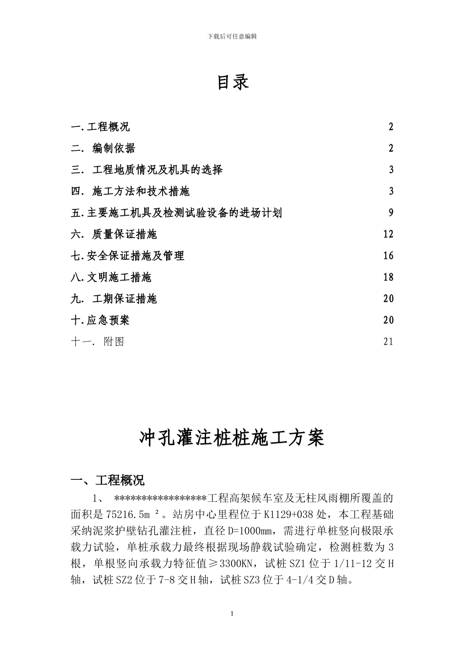 冲孔灌注桩试验桩施工方案_第1页