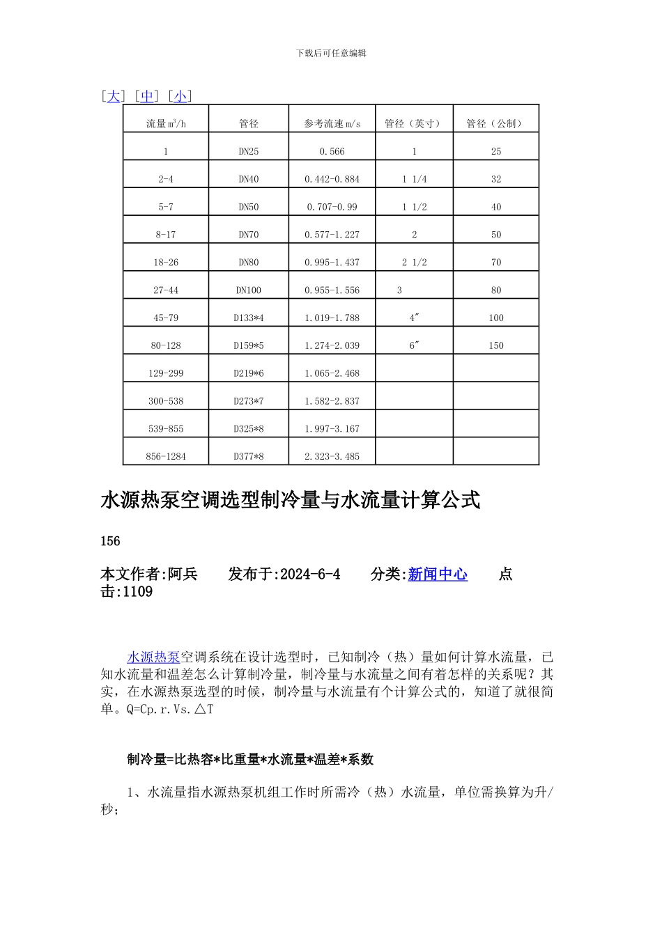 冷冻水管径计算表_第1页