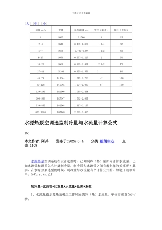 冷冻水管径计算表