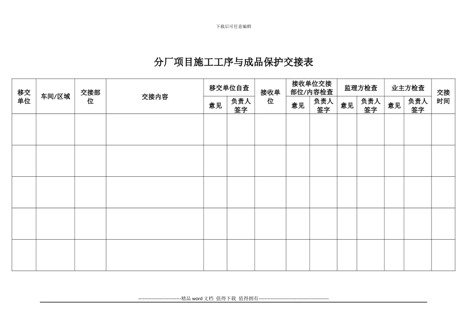 分厂项目施工工序与成品保护交接表_第1页