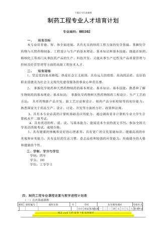 制药工程专业人才培养计划