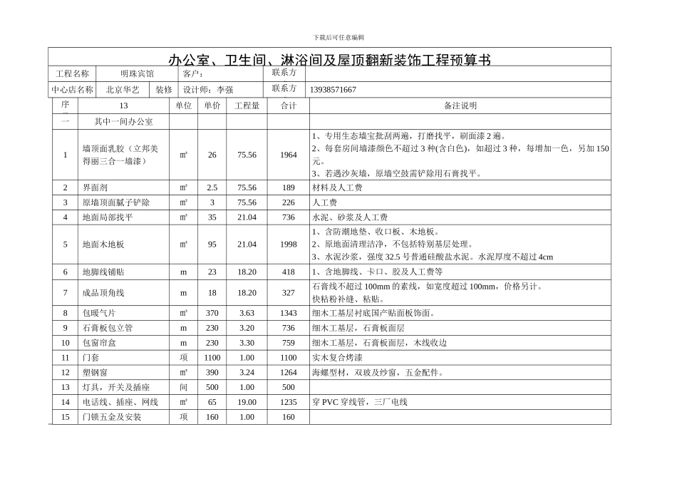 办公室装饰工程预算书_第1页