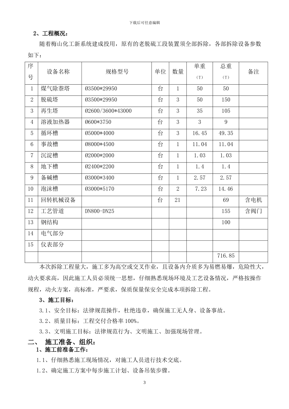 化工老脱硫设备拆除施工方案_第3页