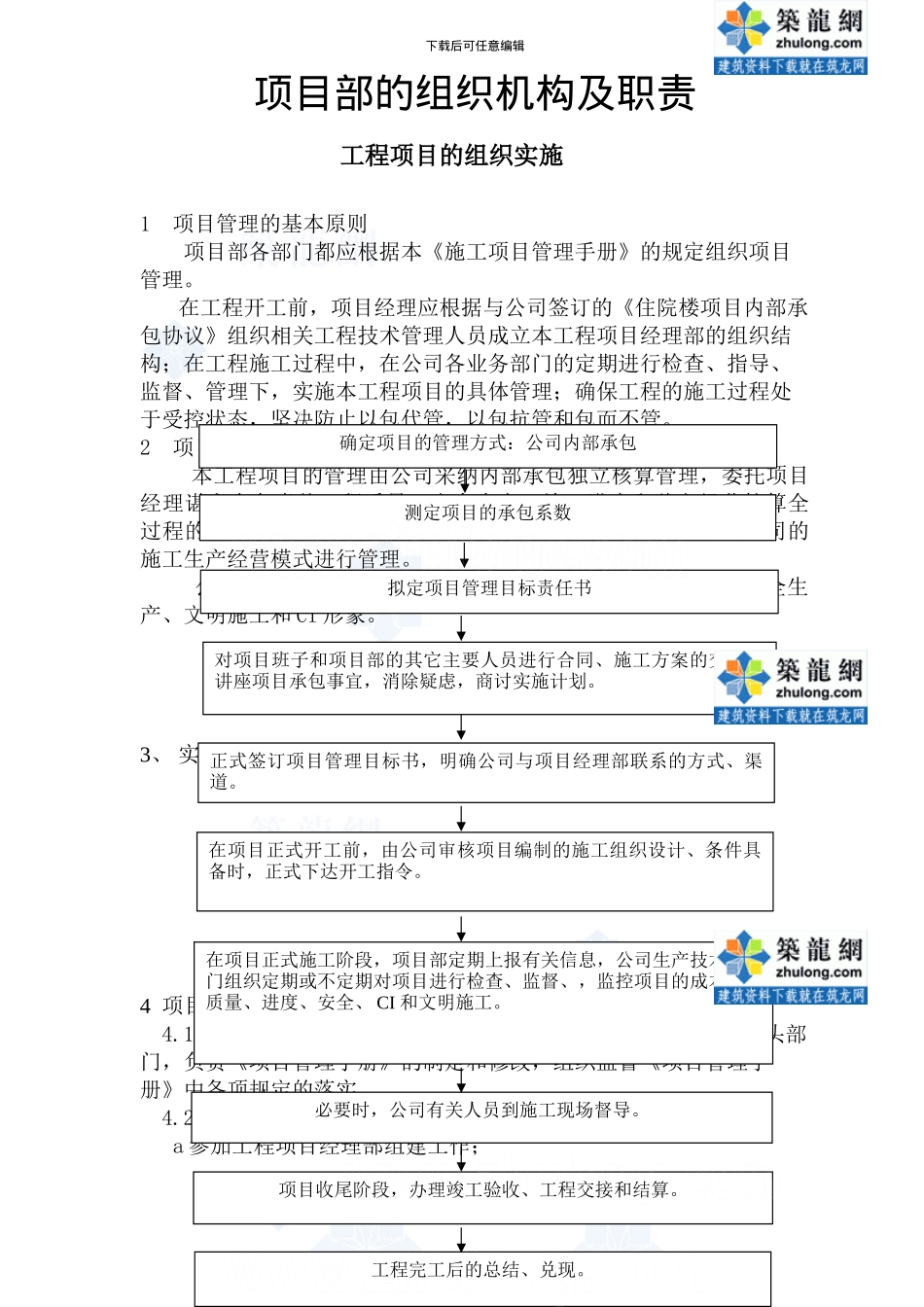 医院住院楼工程项目部的组织机构及职责_第1页