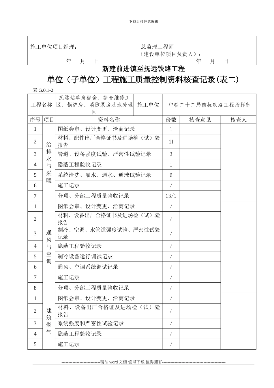 单位工程施工质量控制资料核查记录_第2页