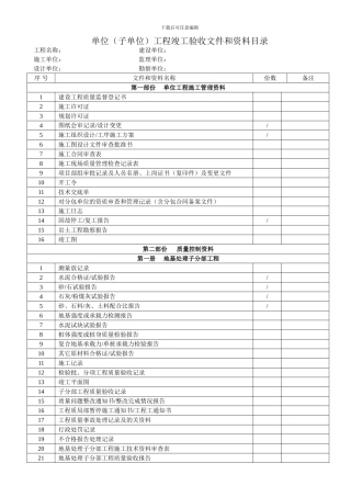 单位工程竣工验收文件和资料目录
