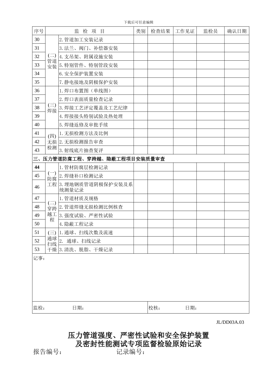 压力管道安装安全质量监督检验原始记录_第3页