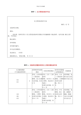 压力管道安装企业资质级别要求