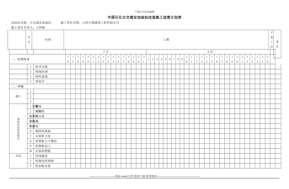 古交通安加油站改造施工进度计划表_第1页